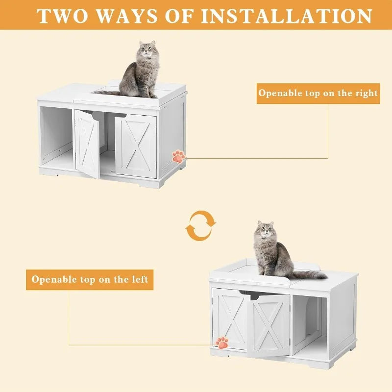 Flip-Top Wooden Cat Litter Box Enclosure — Hidden Furniture Cabinet for Medium & Large Cats
