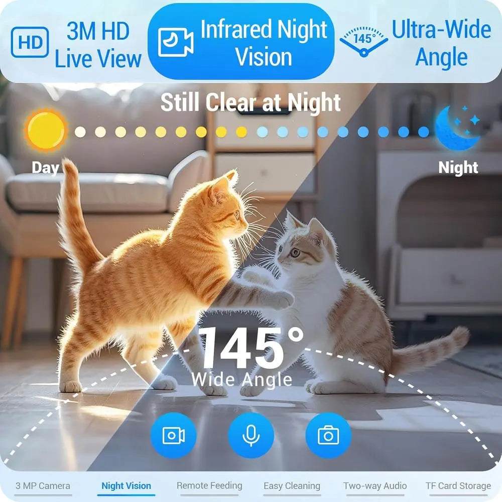 Smart Pet Feeder with 2K Camera, 5G WiFi, Night Vision, 7L Food Dispenser — Easy Clean