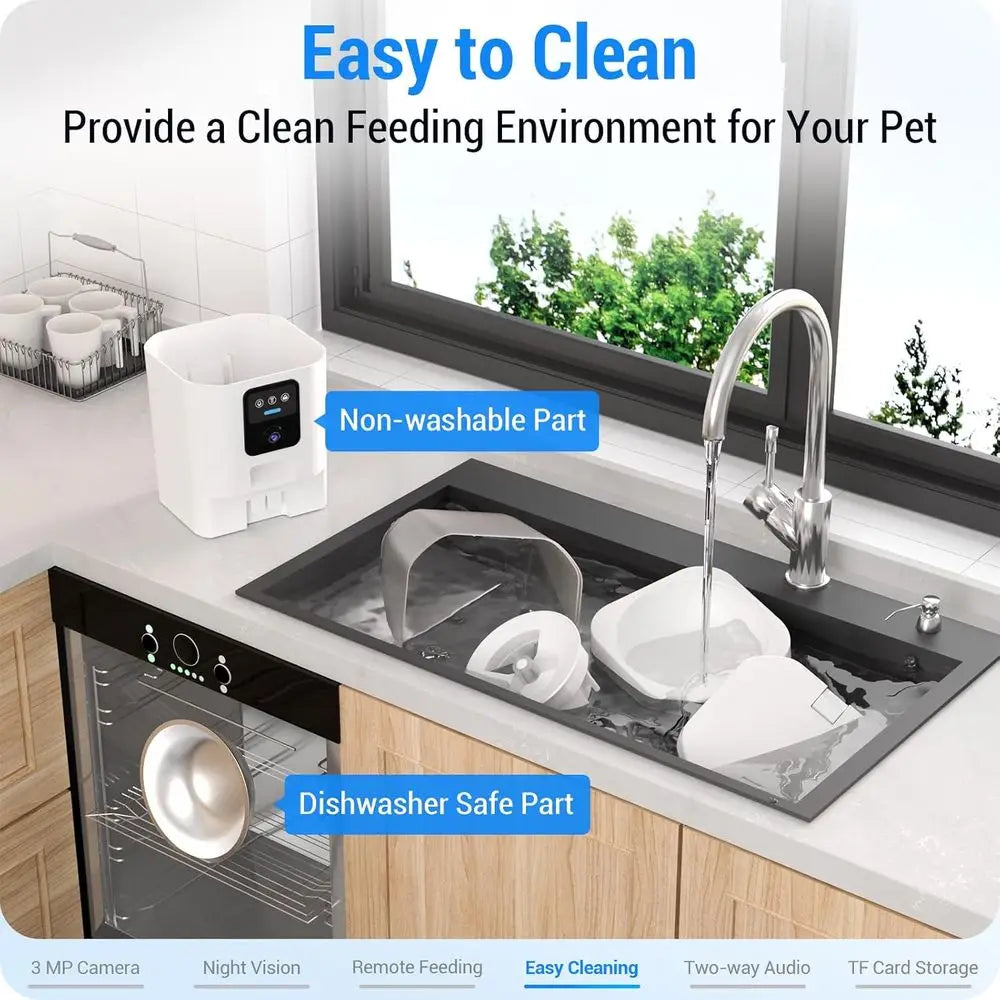 Smart Pet Feeder with 2K Camera, 5G WiFi, Night Vision, 7L Food Dispenser — Easy Clean