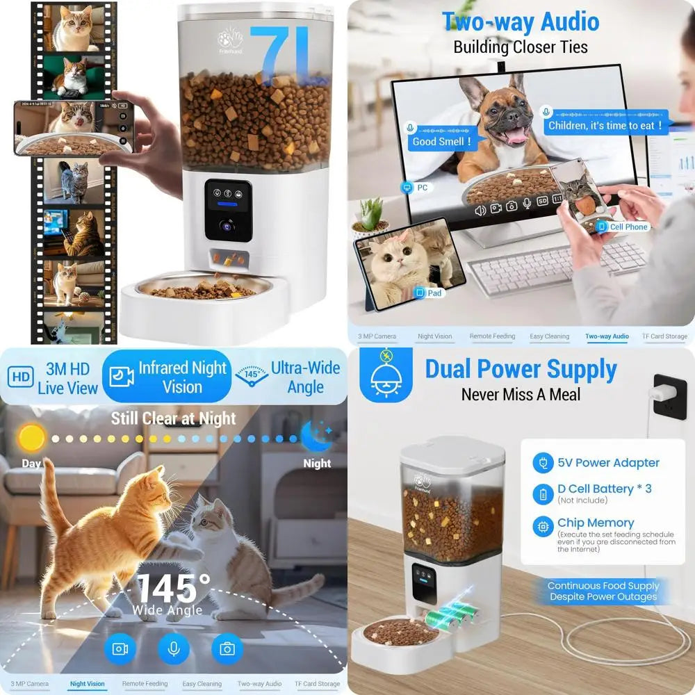 Smart Pet Feeder with 2K Camera, 5G WiFi, Night Vision, 7L Food Dispenser — Easy Clean