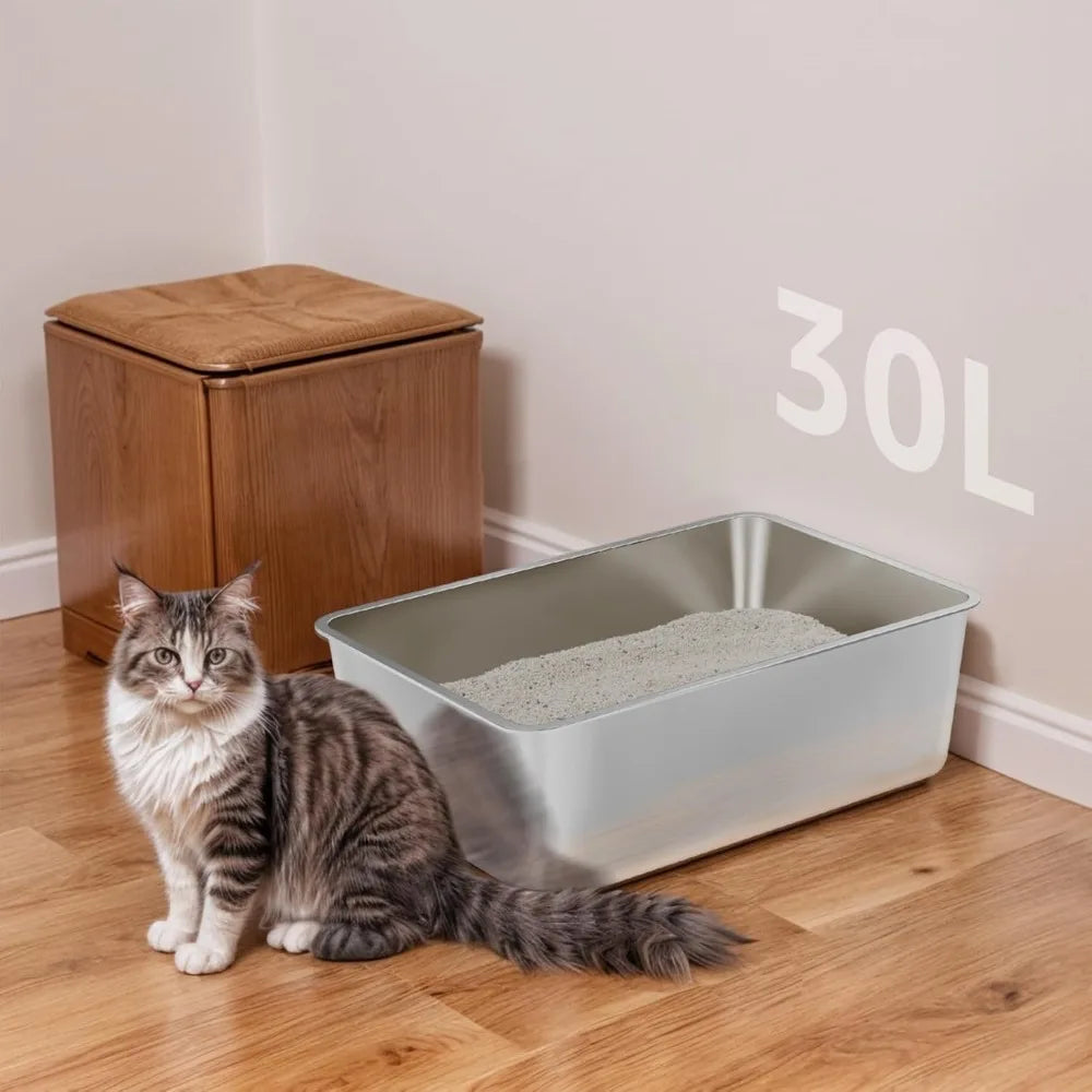 Stainless Steel Cat Litter Box XXL — High-Sided 8" Deep, Non-Stick, Odorless & Easy Clean