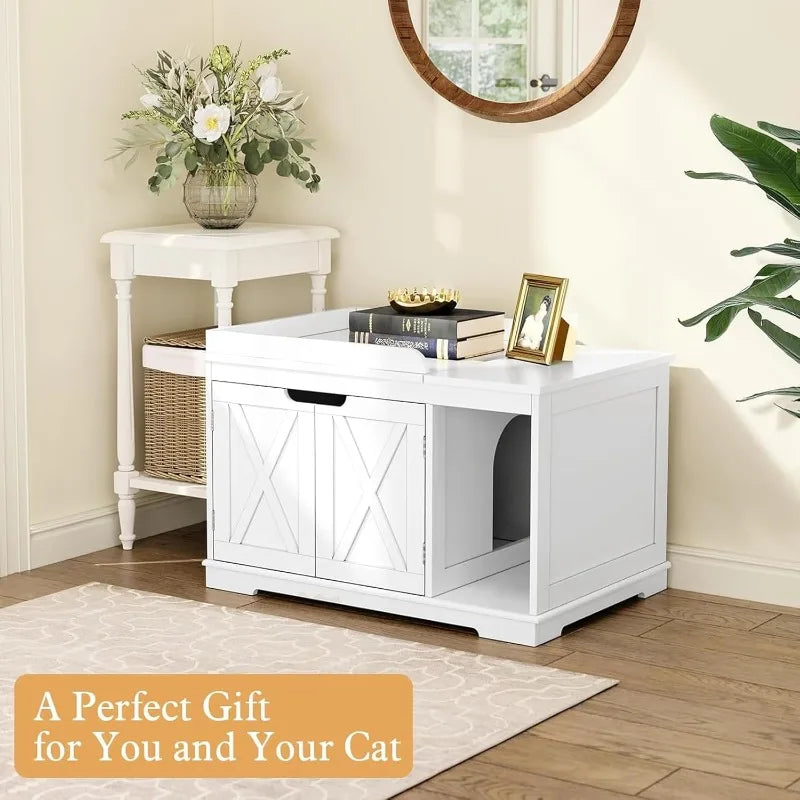 Flip-Top Wooden Cat Litter Box Enclosure — Hidden Furniture Cabinet for Medium & Large Cats
