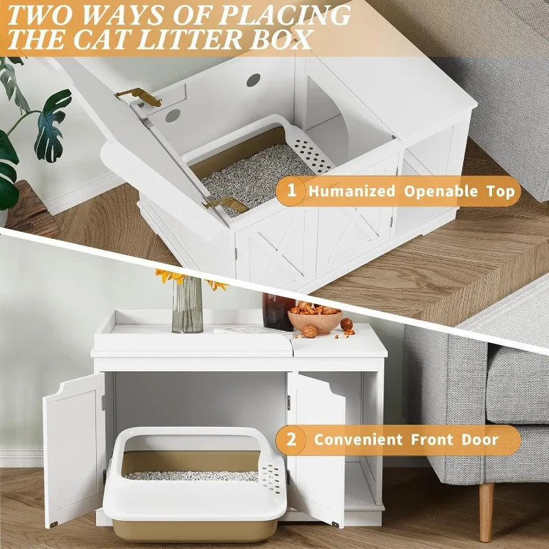 Flip-Top Wooden Cat Litter Box Enclosure — Hidden Furniture Cabinet for Medium & Large Cats