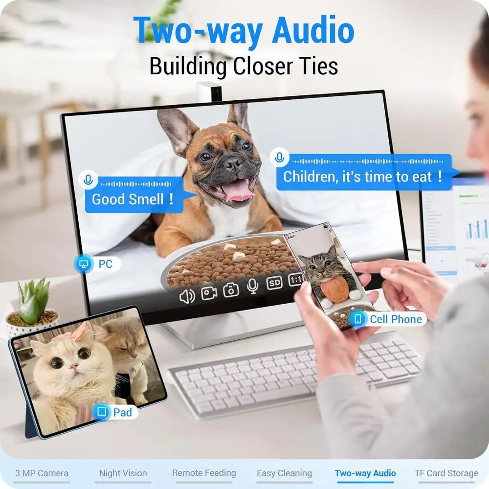 Smart Pet Feeder with 2K Camera, 5G WiFi, Night Vision, 7L Food Dispenser — Easy Clean