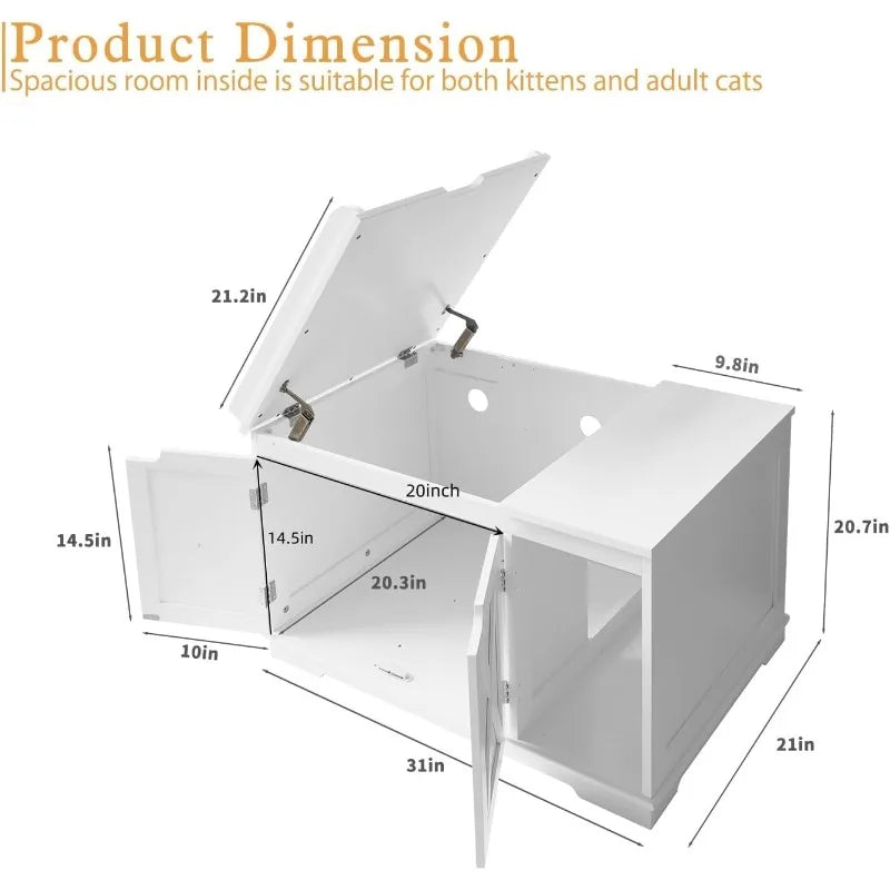 Flip-Top Wooden Cat Litter Box Enclosure — Hidden Furniture Cabinet for Medium & Large Cats