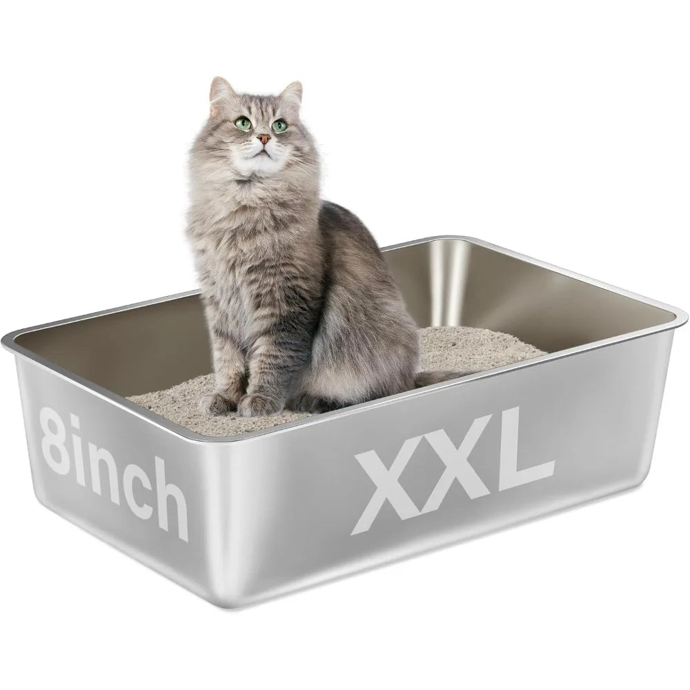 Stainless Steel Cat Litter Box XXL — High-Sided 8" Deep, Non-Stick, Odorless & Easy Clean