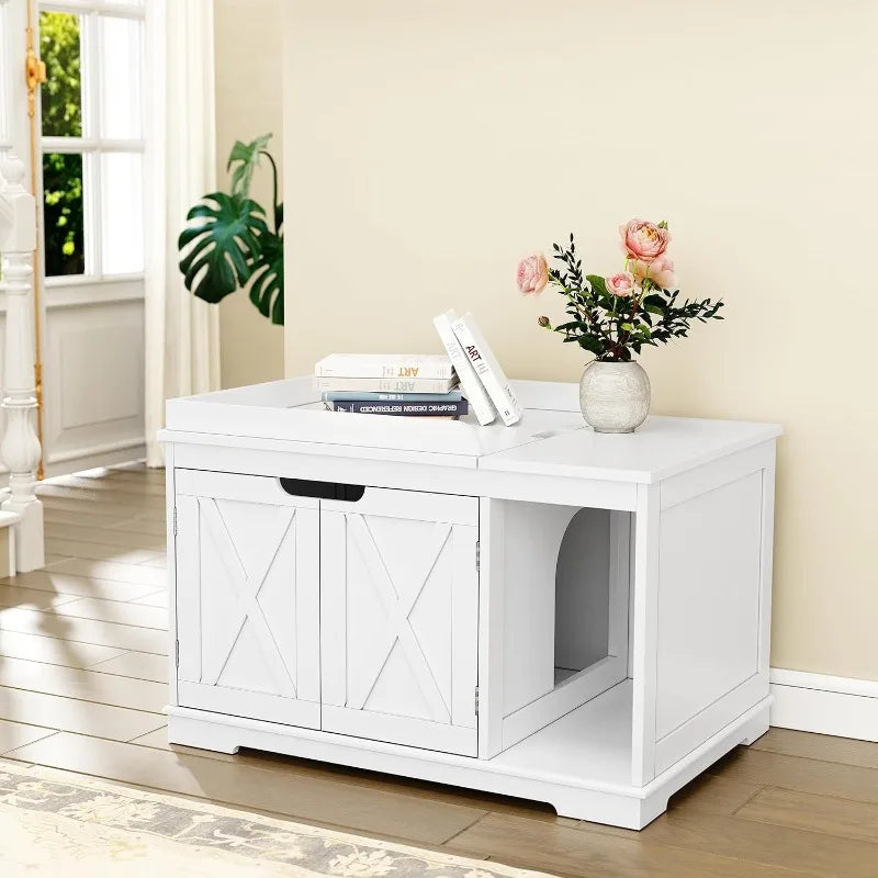Flip-Top Wooden Cat Litter Box Enclosure — Hidden Furniture Cabinet for Medium & Large Cats