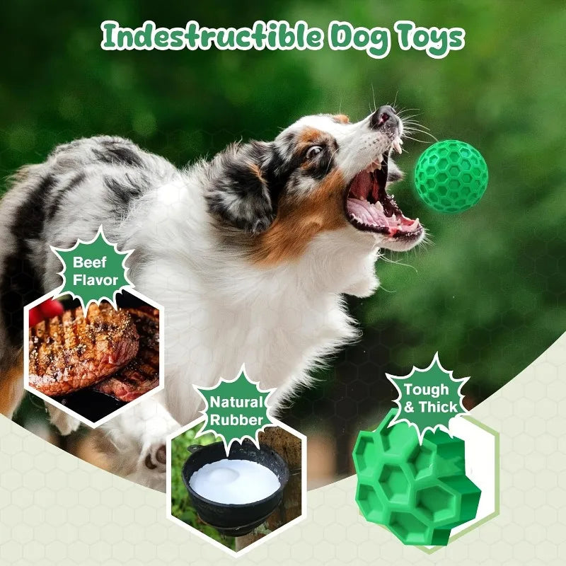 Beef Flavor Hexagonal Rubber Chew Toy for Aggressive Chewers