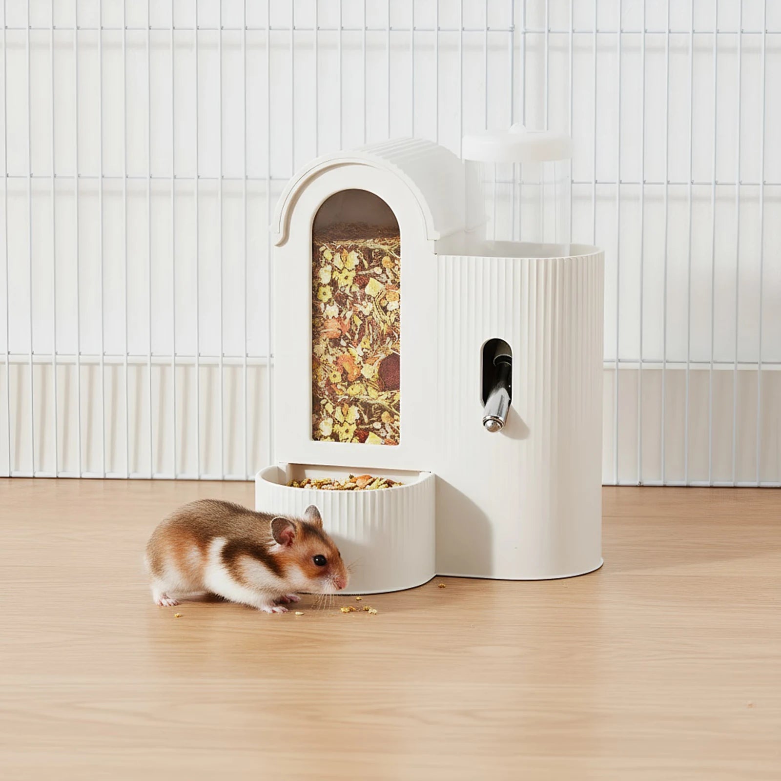 2-in-1 Automatic Feeder & Water Bottle — For Hamsters.