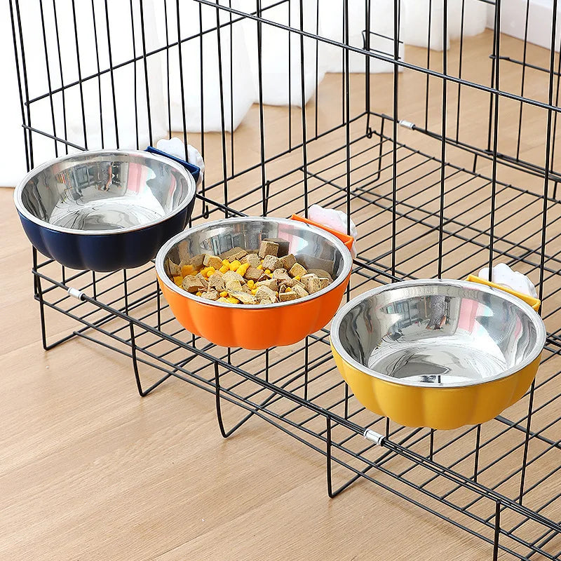 Pumpkin-Shaped Hanging Pet Bowl — Stainless Steel Food & Water Bowl for Rabbits, Hamsters, Birds & Cats