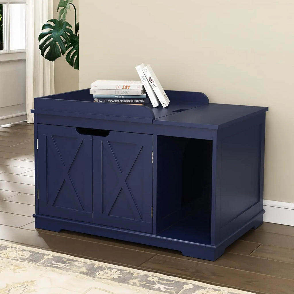 Flip-Top Wooden Cat Litter Box Enclosure — Hidden Furniture Cabinet for Medium & Large Cats