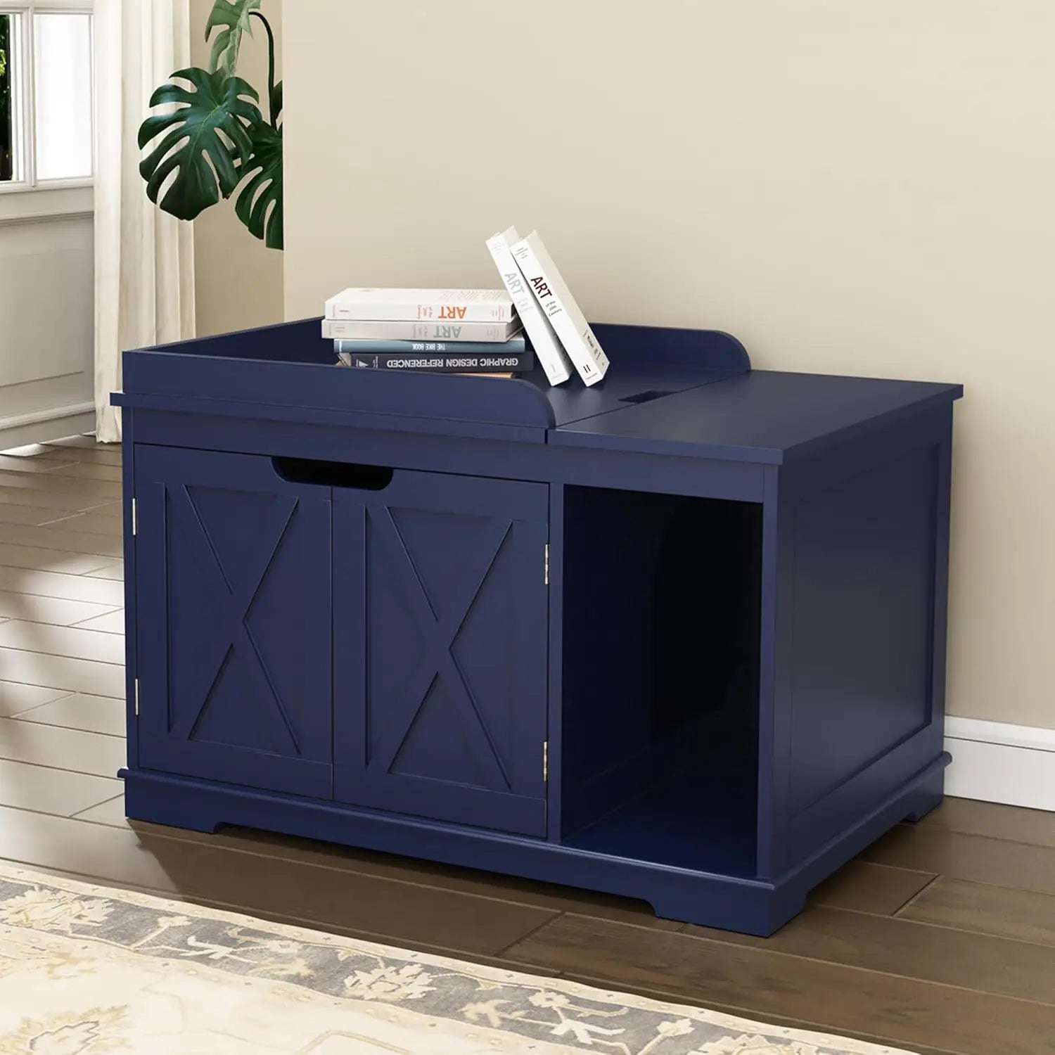 Flip-Top Wooden Cat Litter Box Enclosure — Hidden Furniture Cabinet for Medium & Large Cats