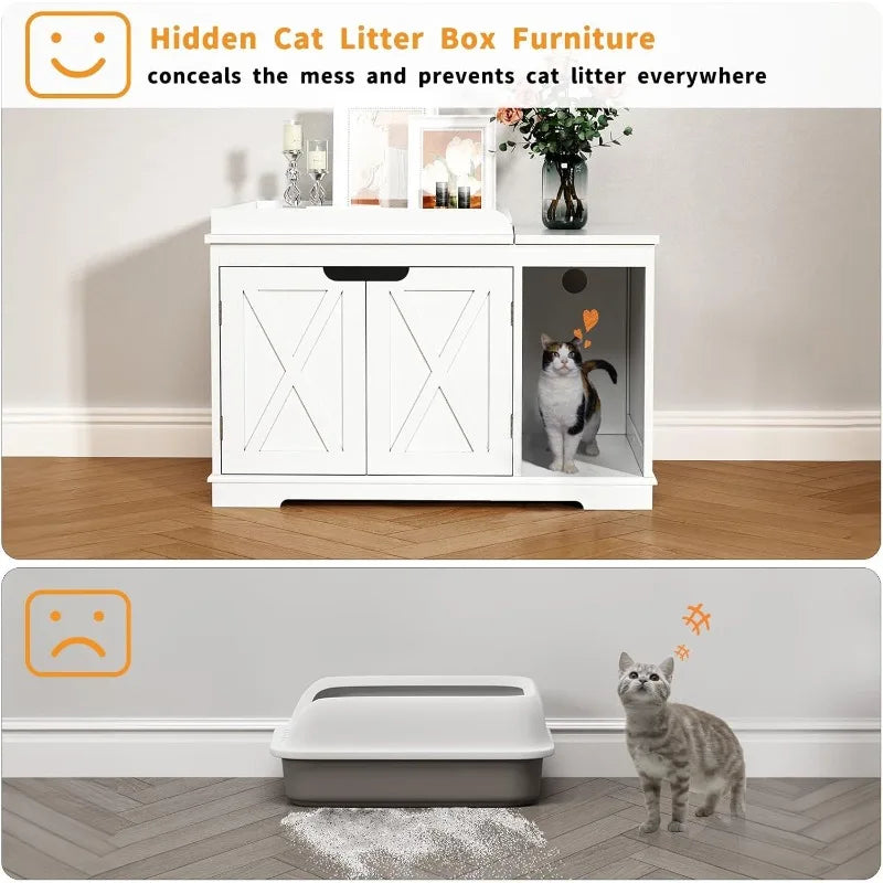Flip-Top Wooden Cat Litter Box Enclosure — Hidden Furniture Cabinet for Medium & Large Cats